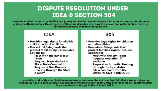Table Chart Comparing IDEA and 504